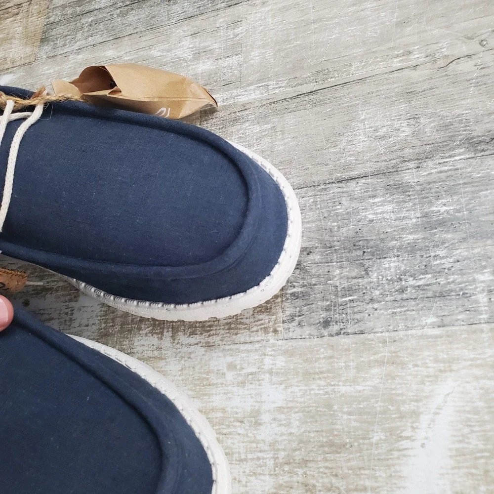 Hey Dude Wally Linen Mens Loafer Shoes Sz 12 Slip On Loafers Navy